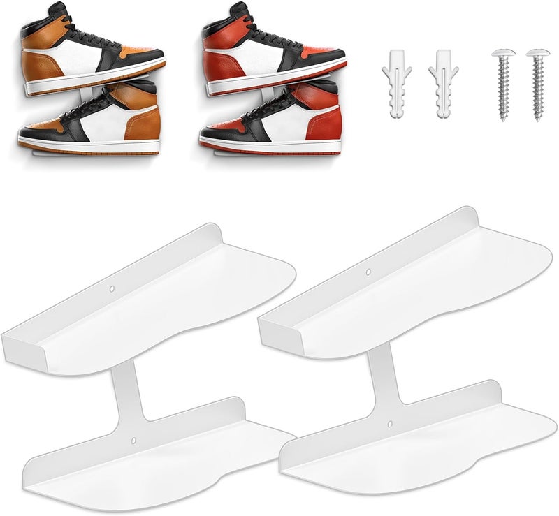 HANDSONIC 2 Pcs Floating Shoe Display Shelves for Wall Mount,H-Type Sturdy Levitating Shoe Wall Shelf,Sneaker Holders Rack for Shoes Collectors Advertising Exhibition Shoe Store Show Shoe Shelf for Wall White - Image 1
